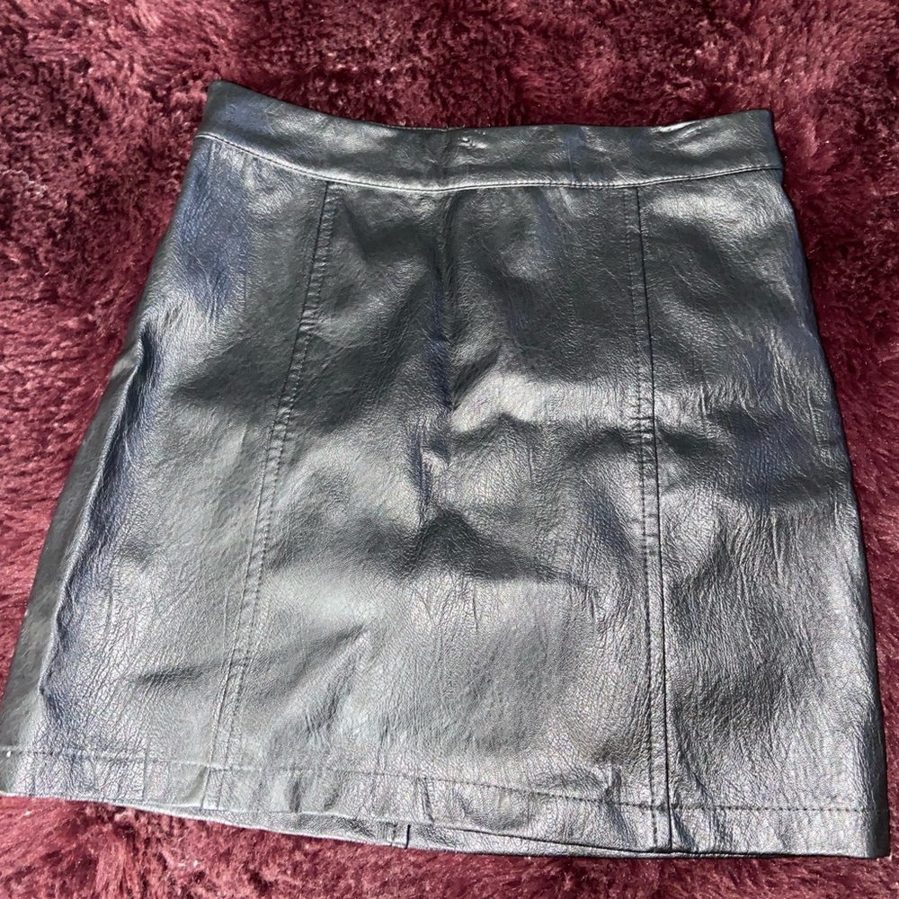 Girls Black Leather Mini Skirt